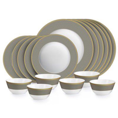 CELLO Moonstone Solitaire Series Opalware Dinner Set of 18 Pieces For Family of 6 | Bone-Ash Free & Leadfree Opal Glass Microwave & Dishwasher Safe, Crockery Plates & Bowls Set For Daily Use & Gifting
