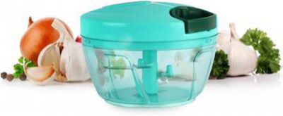 cello Multi Utility Magic Hand Chopper M | Stainless Steel Blade | 450 ml | Green Vegetable & Fruit Chopper (1 Chopper Bowl With SS Blade)