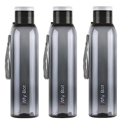 Cello My Bot PET Water Bottle | 1000ml, Set of 3 | Black