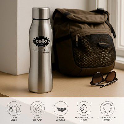 Cello New Curvy Stainless Steel Bottle 1000ml, Silver