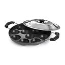 Cello Non-Stick 12 Cavity Appam Patra 2 Side Handle with Stainless Steel Lid...