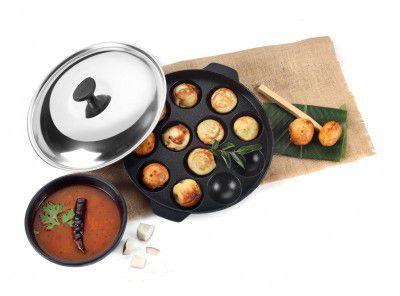 Cello Non-Stick 12 Cavity Appam Patra Kan with Stainless Steel Lid