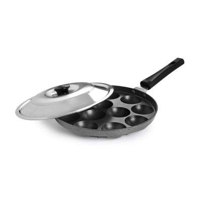 Cello Non-Stick 12 Cavity Appam Patra Single Handle with Stainless Steel Lid