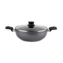 Cello Non Stick Hammered Tone Kadhai with Glass Lid 2.5 LTR, Black & Grey, Aluminium...
