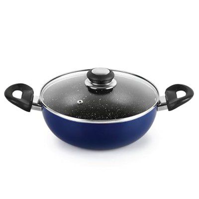 CELLO Non Stick Regal Kadhai with Glass Lid 2 LTR, Blue with Spatter