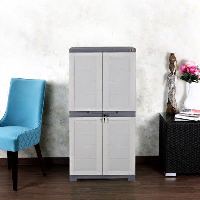 Cello Novelty Big Multipurpose Plastic Cupboard White & Grey | 3 Years Warranty on Manufacturing Defects