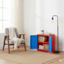 Cello Novelty Compact Bookshelf, Red & Blue | 2 Dustproof Doors | Space Saving Cupboard | Plastic Book Shelf | Multipurpose Book Shelf for Home, Office | Book Organizer for Library...