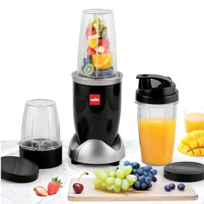 Cello Nutri Maxx Pro 500W Mixer Grinder | (2 multipurpose Jar with 1 sipper bottle) Set of 3 | Smoothie Maker | Black