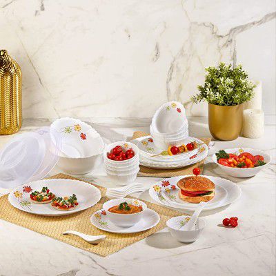 Cello Opalware Dazzle Blue Margarita Dinner Set 35Pcs White