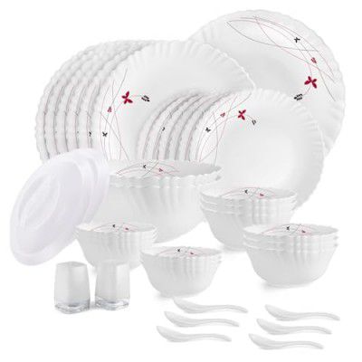 Cello Opalware Dazzle Lush Fiesta Dinner Set, 37 Units, White
