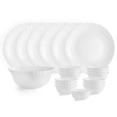 Cello Opalware Dazzle Plain White Dinner Set, 19pcs