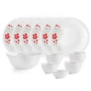 Cello Opalware Dazzle Scarlet Bliss Dinner Set, 19 Units, White...
