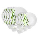 Cello Opalware Dazzle Series Bamboo Groove Dinner Set, 18 Units | Opal Glass Dinner Set for 6 | Light-Weight, Daily Use Crockery Set for Dining | White Plate and Bowl Set...