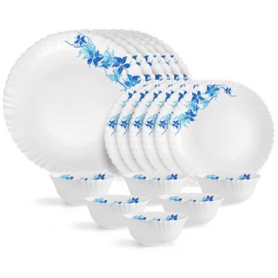 Cello Opalware Dazzle Series Blue Swirl 18-Piece Dinner Set Serving for 6