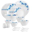 Cello Opalware Dazzle Series Blue Swirl Dinner Set, 35 Pcs | Opal Glass Dinner Set for 6 | Light-Weight, Daily Use Crockery Set for Dining | White Plate and Bowl Set...