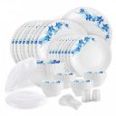 Cello Opalware Dazzle Series Blue Swirl Dinner Set, 49Pcs | Opal Glass Dinner Set for 8 | Light-Weight, Daily Use Crockery Set for Dining | White Plate and Bowl Set...