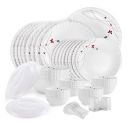 Cello Opalware Dazzle Series Lush Fiesta Dinner Set, 49Pcs | Opal Glass Dinner Set for 8 | Light-Weight, Daily Use Crockery Set for Dining | White Plate and Bowl Set...