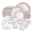 Cello Opalware Dazzle Series Red Rose Fantasy Dinner Set, 57Pcs | Opal Glass Dinner Set for 8 | Light-Weight, Daily Use Crockery Set for Dining | White Plate and Bowl Set...