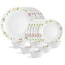 Cello Opalware Dazzle Series Secret Garden Dinner Set, 18 Units | Opal Glass Dinner Set for 6 | Light-Weight, Daily Use Crockery Set for Dining | White Plate and Bowl Set...