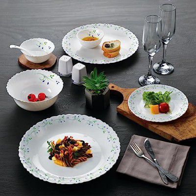 Cello Opalware Dazzle Tropical Lagoon Dinner Set, 13Pcs, White