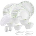 Cello Opalware Dazzle Series Tropical Lagoon Dinner Set, 37Pcs | Opal Glass Dinner Set for 6 | Light-Weight, Daily Use Crockery Set for Dining | White Plate and Bowl Set...