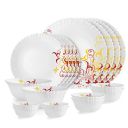Cello Opalware Dazzle Series Yellow Scroll Dinner Set, 18Pcs | Opal Glass Dinner Set for 4 | Light-Weight, Daily Use Crockery Set for Dining | White Plate and Bowl Set...