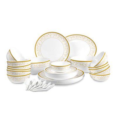 Cello Opalware Divine Series Royal Amber Dinner Set, 33 Units | Opal Glass Dinner Set for 6