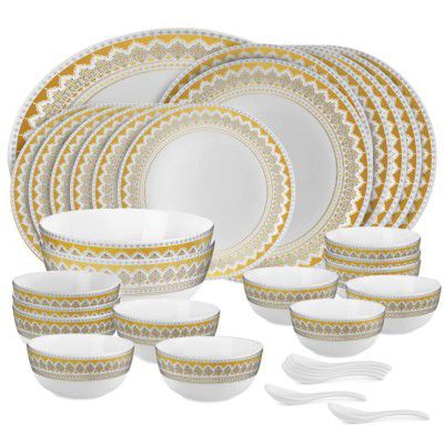Cello Opalware Divine Victoria Dinner Set, 33 Units, White, Large