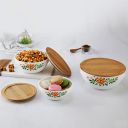 Cello Opalware Royale Mixing Bowl Set with Bamboo Lid - Lily 500ml, 1000ml, 1500ml, White, 3pcs...