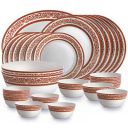 Cello Opalware Solitaire Series Rosso Dinner Set, 27Pcs | Opal Glass Dinner Set for 6 | Crockery Set for Festive Ocassions, Parties | White Plate and Bowl Set...