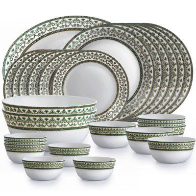Cello Opalware x Amitabh Bachchan Solitaire Series Verde Dinner Set of 33, White