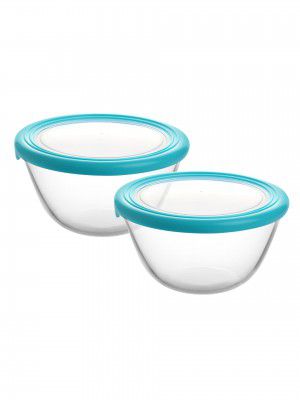 CELLO Ornella Toughened Glass Mixing Bowl with Premium Lid | Microwave Safe & Dishwasher Safe | Clear & Non- Porous Glass | Scratch Resistant | Transparent | 500ml, Set of 2