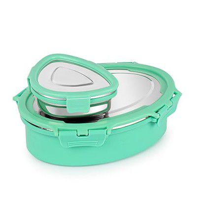 CELLO Oval Eat 2 Containers Lunch Box, 775 ml, Green