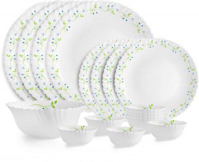 cello Pack of 17 Opalware Dazzle Opalware Tropical Lagoon Dinner Set |Crockery Set |White Dinner Set  (White, Microwave Safe)