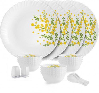 cello Pack of 22 Opalware Dazzle Series Girasol Crockery Set (Yellow, Green, Microwave Safe)