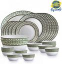 cello Pack of 27 Opalware x Amitabh Bachchan Solitaire Series Verde Dinner Set Dinner Set  (White, Microwave Safe)...