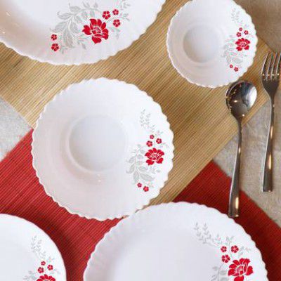 cello Pack of 37 Opalware Dazzle Scarlet Bliss 37 Pcs Dinner Set