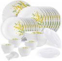 Cello Pack of 47 Opalware Dazzle Series Girasol Crockery Set | Dishwasher Safe | Light-Weight Dinner Set (Yellow, Green, Microwave Safe)...