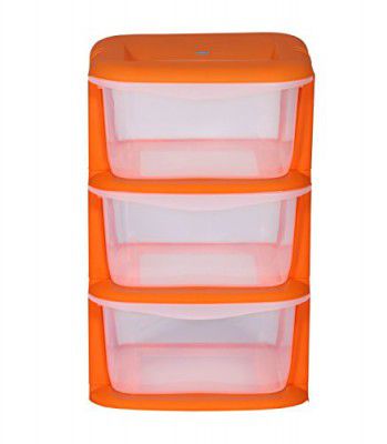 CELLO Plastic Cuboid Storage Unit With 3 Drawers (Orange), 37.5 x 36.5 x 58 Centimeters