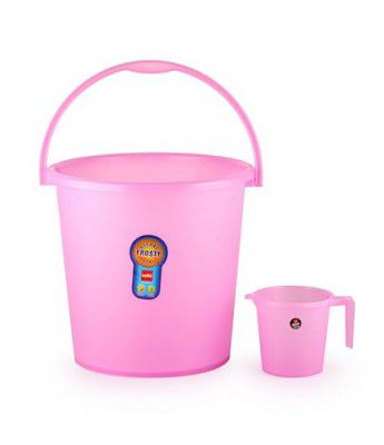 Cello Plastic Frosty Bucket Delux & Mug 2 Pcs Bathroom Set (Bucket 18 L+Mug 1 L) | Pink