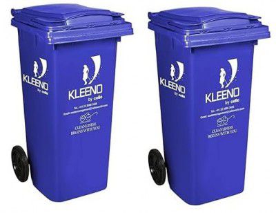 CELLO Plastic Manual-Lift Garbage Waste Dustbin with Wheel 120 LTR BLUE//BLUE (COMBO)