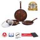CELLO Prima 3-Piece Non-Stick Aluminium Cookware Set, Woody (28 cm Dosa Tawa, 22 cm Kadai with Glass Lid, 22 cm Fry Pan) | Induction Base, PFOA-Free, Sturdy Handles...