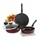 Cello Prima Induction Base Non-Stick Aluminium Pan Cookware Set, 3-Pieces, Cherry Red...