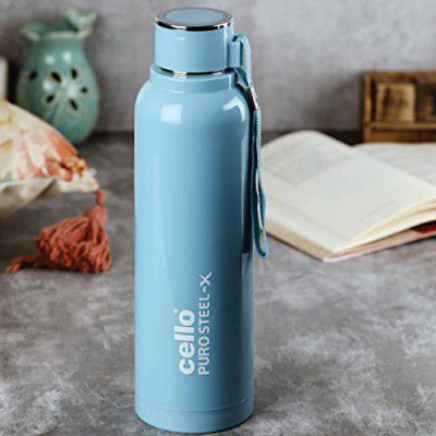 Cello Puro Steel-X Benz 900 | Wide Mouth & Easy to Open | Insulated Inner Steel Outer Plastic Water Bottle | 730ml | Turquoise