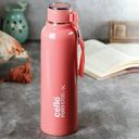 Cello Puro Steel-X Benz 900 | Leak Proof| Wide Mouth & Easy to Open | Insulated Inner Steel Outer Plastic Water Bottle | 730ml | Peach...