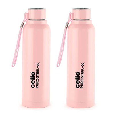 CELLO Puro Steel-X Benz 900 | Water Bottle with Inner Steel | Set of 2 | 730 ml, Pink