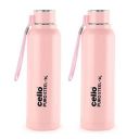CELLO Puro Steel-X Benz 900 | Water Bottle with Inner Steel | Set of 2 | 730 ml, Pink...