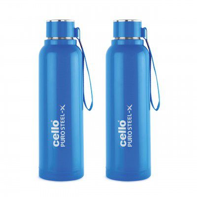 Cello Puro Steel-X Benz Water Bottle with Inner Steel and Outer Plastic, 900 ml, Set of 2