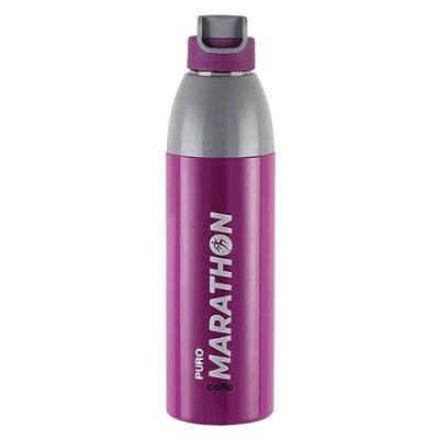 CELLO Puro Steel-X Marathon 900 | Stainless Steel Insulated Water Bottle | Ideal for Cold & hot Beverage | Easy Carry Wrist Belt | Purple | 680ml