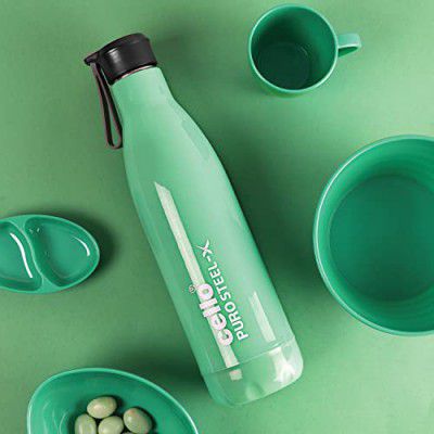 CELLO Puro Steel-X Neo 900 | Cold Water Bottle with Inner Steel and Outer Plastic | 720ml, Green
